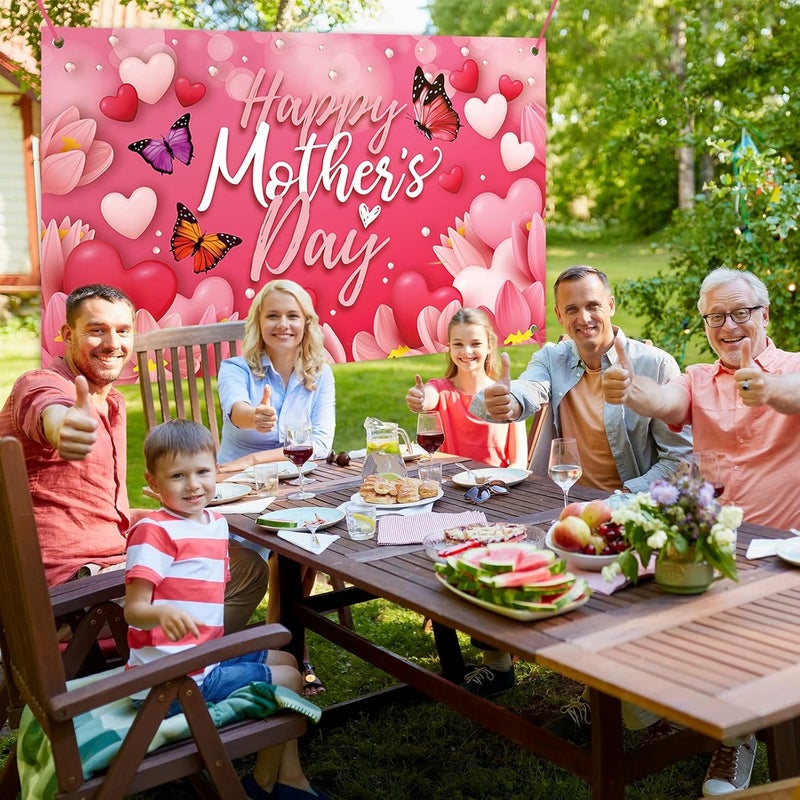 Sophena Large Happy Mother's Day Banner Decorations Mothers Day Flag Outdoor 71x44 Inch,Mom Gifts for Indoor Home House Decor Party Supplies,Yard Sign Background for Photography, Red Pink Heart Flowers - Image 4